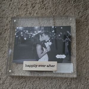 Mud Pie Clear Acrylic Photo Frame with Happily Ever After Text